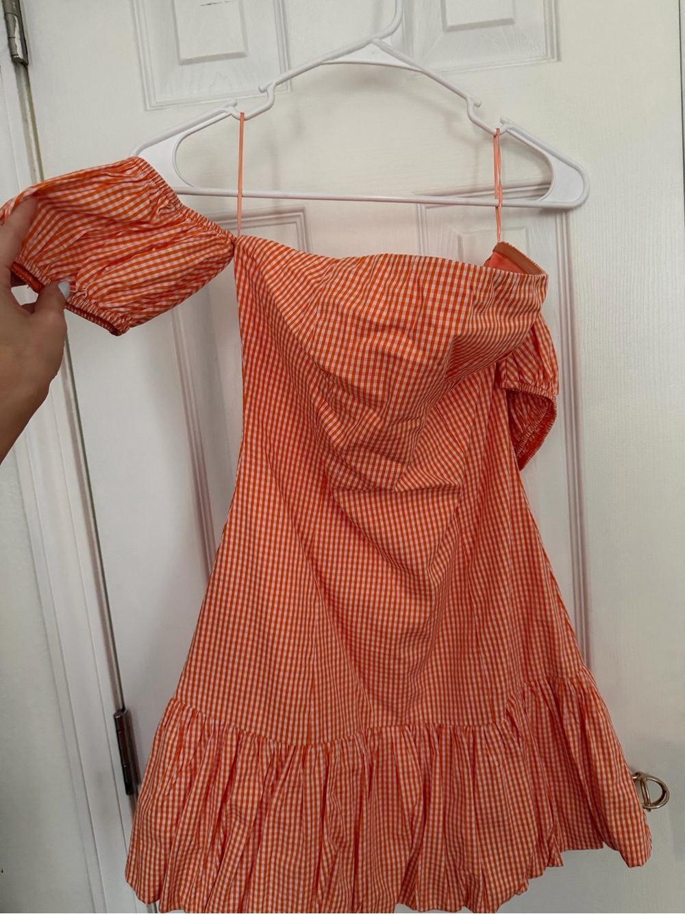 Orange Gingham Off-Shoulder Sundress